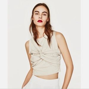 ❌SOLD ON CURTSY❌Zara Beige Faux Suede Front Knotted Top